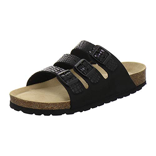 AFS-Schuhe 2133 Sommer Pantoletten Damen aus Leder, praktische Arbeitsschuhe mit Fussbett, Bequeme Hausschuhe (37 EU, schwarz/Crocco) von AFS-Schuhe