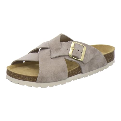 AFS-Schuhe 2141, Hausschuhe Damen Leder Pantoletten Sommer, Flache quarzalen mit Fußbett und Schnalle (42 EU, Quarz) von AFS-Schuhe