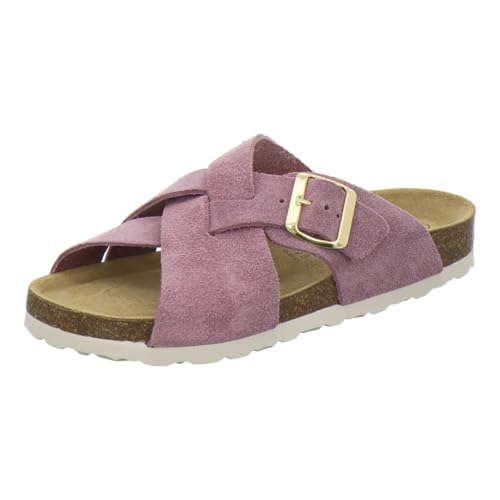 AFS-Schuhe 2141, Sommer Pantoletten Damen Leder fliederalen mit Fußbett, flach Hausschuhe (39 EU, Flieder) von AFS-Schuhe