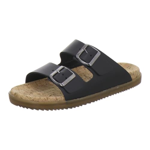 AFS-Schuhe 2400, Bequeme Pantoletten Damen Leder schwarzalen, flach Sommer Fußbett und Schnalle (36 EU, schwarz) von AFS-Schuhe