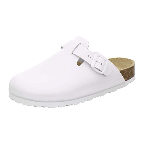 AFS-Schuhe 2900 Clogs Damen Bequeme Hausschuhe mit Fußbett aus Leder Made in Germany (39 EU, Weiss) von AFS-Schuhe