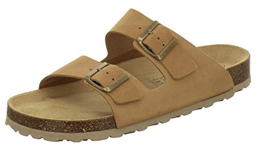 AFS-Schuhe 3100 Bequeme Pantoletten für Herren Leder, Hausschuhe Arbeitsschuhe, Made in Germany (44 EU, Braun/Natur) von AFS-Schuhe