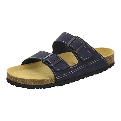 AFS-Schuhe 3110 sportliche Herren Pantoletten Leder, Bequeme Hausschuhe Korkfussbett, Made in Germany (43 EU, Navy Nubuk) von AFS-Schuhe