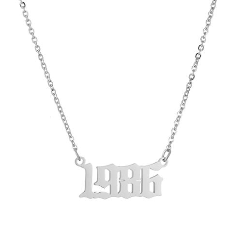 AFSTALR Damen Kette mit Geburtsjahr Edelstahl Nummer Anhänger Halskette Poliert Charme Jahrestag Geburtstagsgeschenk Freundschaft Schmuck für Frauen Silber 2014 von AFSTALR