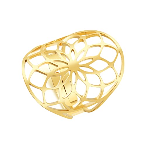 AFSTALR Blume des Lebens Ring, Große Hohle Fingerringe, Verstellbare Filigrane Blume Ringband für Frauen von AFSTALR