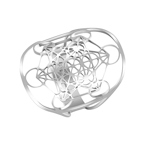 AFSTALR Blume des Lebens Ring, Große Hohle Fingerringe, Verstellbare Filigrane Blume Ringband für Frauen von AFSTALR
