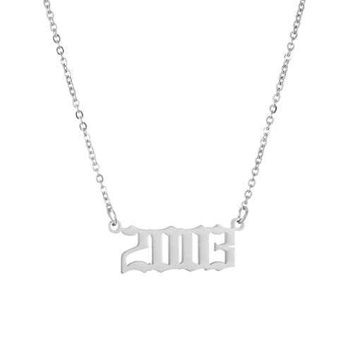AFSTALR Damen Kette mit Geburtsjahr Edelstahl Nummer Anhänger Halskette Poliert Charme Jahrestag Geburtstagsgeschenk Freundschaft Schmuck für Frauen Silber 2003 von AFSTALR