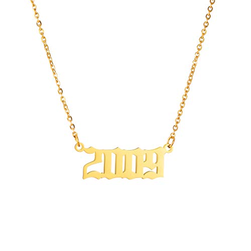 AFSTALR Damen Kette mit Geburtsjahr Edelstahl Nummer Anhänger Halskette Poliert Charme Jahrestag Geburtstagsgeschenk Freundschaft Schmuck für Frauen Gold 1983 von AFSTALR