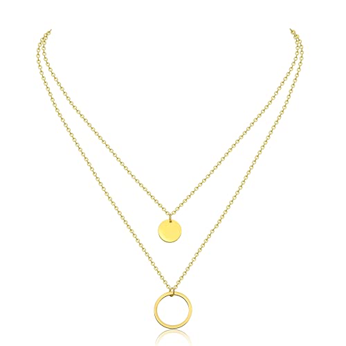 AFSTALR Damen Layered Kette Gold Coinkette Multilayer Kette mit Kreisring Anhänger Halskette Geschenk für Frauen von AFSTALR