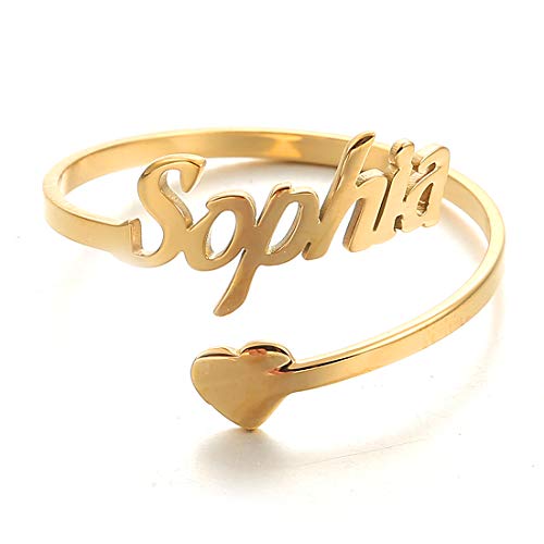 AFSTALR Damen Ring Name Personalisierte, Benutzerdefinierter Ring Gold Eheringe mit Herz Buchstaben Tochter Mutter Geschenk von AFSTALR