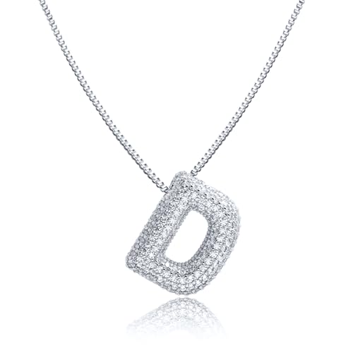 AFSTALR Damen bubble buchstaben kete Silber D ice out Balon halskette mit initial Anhanger Blase Schmuck 45+5cm von AFSTALR
