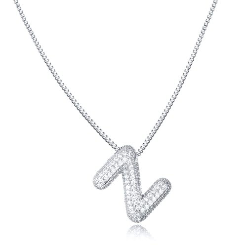 AFSTALR Damen bubble buchstaben kete Silber Z ice out Balon halskette mit initial Anhanger Blase Schmuck 45+5cm von AFSTALR