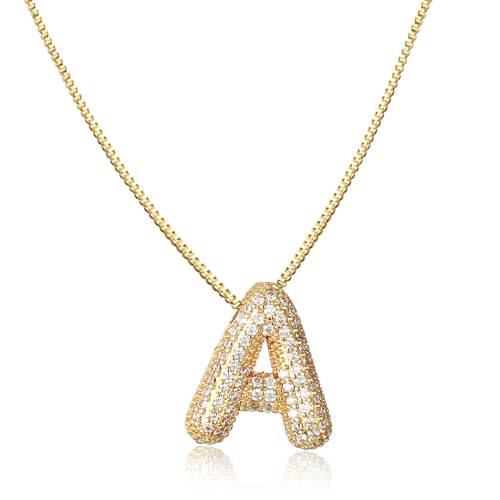 AFSTALR Damen bubble buchstaben kette Gold A ice out Ballon halskette mit initial Anhänger Blase Schmuck 45+5cm AFSTALR Damen bubble buchstaben kette Gold A ice out Ballon halskette mit initial Anhänger Blase Schmuck 45+5cm von AFSTALR
