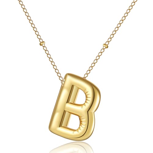 AFSTALR Damen bubble buchstaben kette Gold B Ballon halskette mit initial Anhänger Blase Schmuck 45+5cm von AFSTALR