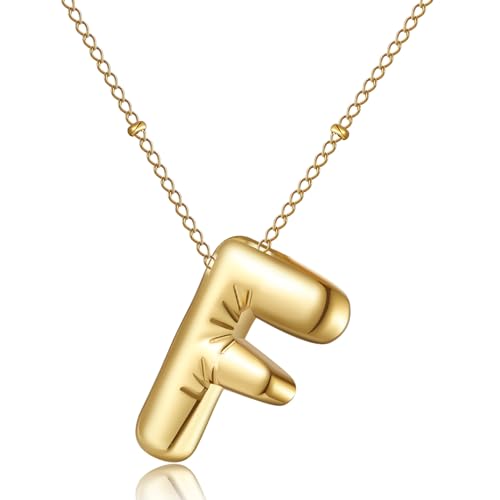AFSTALR Damen bubble buchstaben kette Gold F Ballon halskette mit initial Anhänger Blase Schmuck 45+5cm AFSTALR Damen bubble buchstaben kette Gold F Ballon halskette mit initial Anhänger Blase Schmuck 45+5cm von AFSTALR