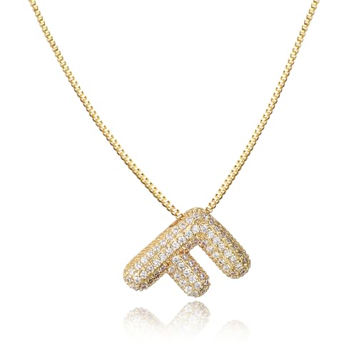 AFSTALR Damen bubble buchstaben kete Gold F ice out Balon halskette mit initial Anhanger Blase Schmuck 45+5cm von AFSTALR