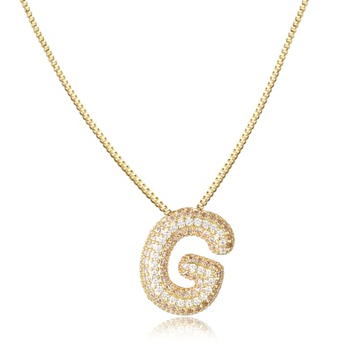 AFSTALR Damen bubble buchstaben kette Gold G ice out Ballon halskette mit initial Anhänger Blase Schmuck 45+5cm von AFSTALR