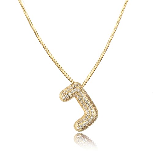 AFSTALR Damen bubble buchstaben kete Gold J ice out Balon halskette mit initial Anhanger Blase Schmuck 45+5cm von AFSTALR