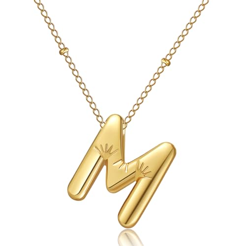 AFSTALR Damen bubble buchstaben kette Gold M Ballon halskette mit initial Anhänger Blase Schmuck 45+5cm von AFSTALR