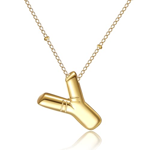 AFSTALR Damen bubble buchstaben kette Gold Y Ballon halskette mit initial Anhänger Blase Schmuck 45+5cm von AFSTALR