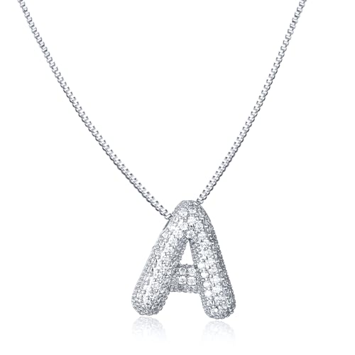 AFSTALR Damen bubble buchstaben kete Silber A ice out Balon halskette mit initial Anhanger Blase Schmuck 45+5cm von AFSTALR