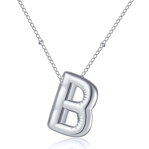 AFSTALR Damen bubble buchstaben kette Silber B Ballon halskette mit initial Anhänger Blase Schmuck 45+5cm von AFSTALR