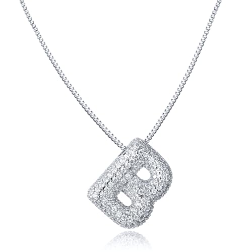 AFSTALR Damen bubble buchstaben kete Silber B ice out Balon halskette mit initial Anhanger Blase Schmuck 45+5cm von AFSTALR