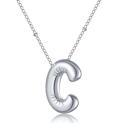 AFSTALR Damen bubble buchstaben kette Silber C Ballon halskette mit initial Anhänger Blase Schmuck 45+5cm von AFSTALR
