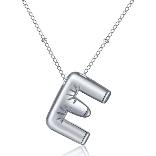 AFSTALR Damen bubble buchstaben kette Silber E Ballon halskette mit initial Anhänger Blase Schmuck 45+5cm von AFSTALR