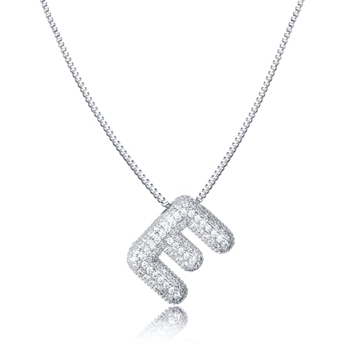 AFSTALR Damen bubble buchstaben kete Silber E ice out Balon halskette mit initial Anhanger Blase Schmuck 45+5cm von AFSTALR