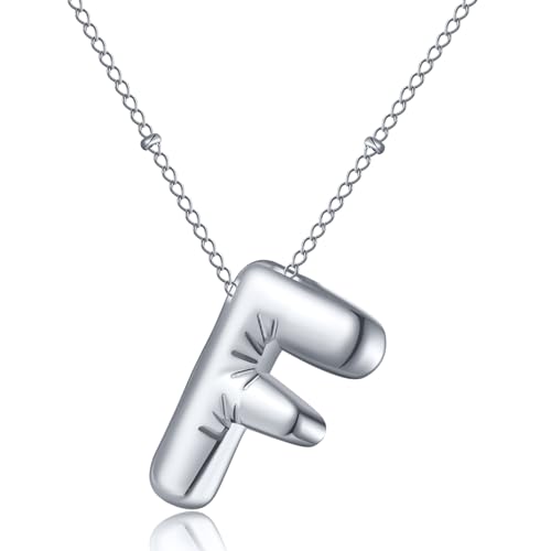 AFSTALR Damen bubble buchstaben kette Silber F Ballon halskette mit initial Anhänger Blase Schmuck 45+5cm von AFSTALR
