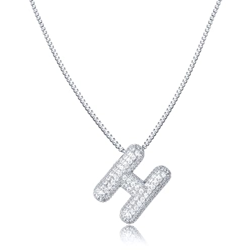 AFSTALR Damen bubble buchstaben kete Silber H ice out Balon halskette mit initial Anhanger Blase Schmuck 45+5cm von AFSTALR