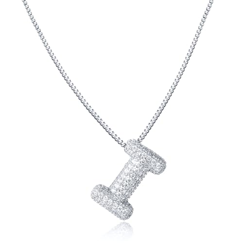 AFSTALR Damen bubble buchstaben kete Silber I ice out Balon halskette mit initial Anhanger Blase Schmuck 45+5cm von AFSTALR