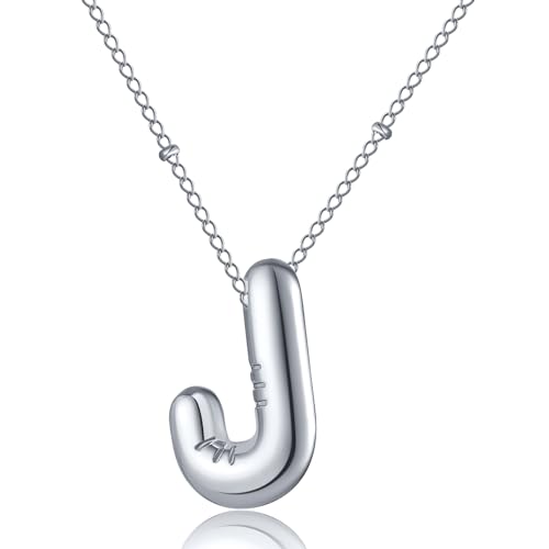 AFSTALR Damen bubble buchstaben kette Silber J Ballon halskette mit initial Anhänger Blase Schmuck 45+5cm von AFSTALR