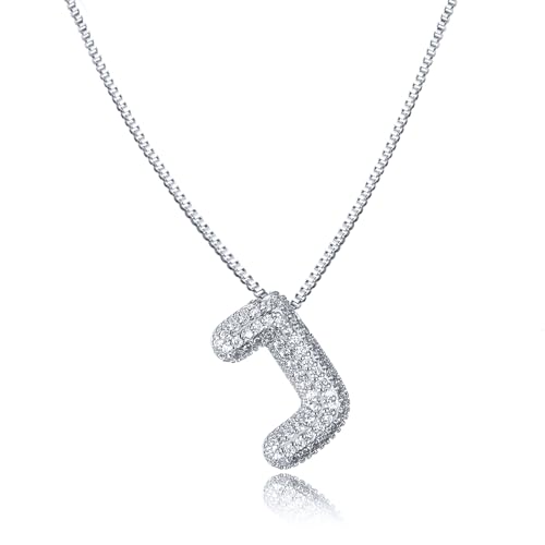 AFSTALR Damen bubble buchstaben kete Silber J ice out Balon halskette mit initial Anhanger Blase Schmuck 45+5cm von AFSTALR