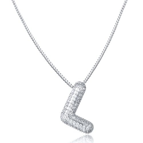 AFSTALR Damen bubble buchstaben kete Silber L ice out Balon halskette mit initial Anhanger Blase Schmuck 45+5cm von AFSTALR