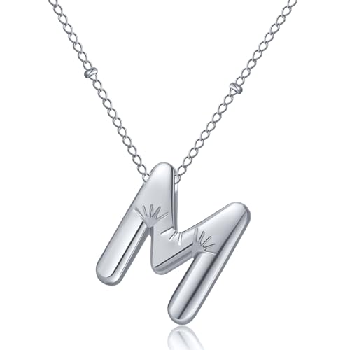 AFSTALR Damen bubble buchstaben kette Silber M Ballon halskette mit initial Anhänger Blase Schmuck 45+5cm von AFSTALR