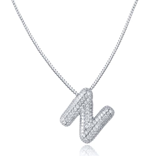 AFSTALR Damen bubble buchstaben kete Silber N ice out Balon halskette mit initial Anhanger Blase Schmuck 45+5cm von AFSTALR