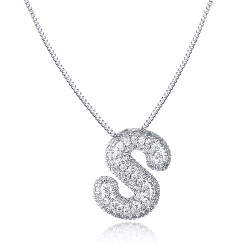 AFSTALR Damen bubble buchstaben kete Silber S ice out Balon halskette mit initial Anhanger Blase Schmuck 45+5cm von AFSTALR