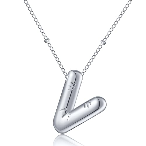 AFSTALR Damen bubble buchstaben kette Silber V Ballon halskette mit initial Anhänger Blase Schmuck 45+5cm von AFSTALR