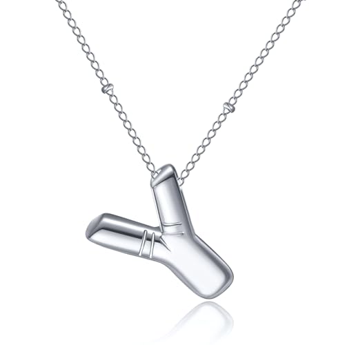 AFSTALR Damen bubble buchstaben kette Silber Y Ballon halskette mit initial Anhänger Blase Schmuck 45+5cm von AFSTALR