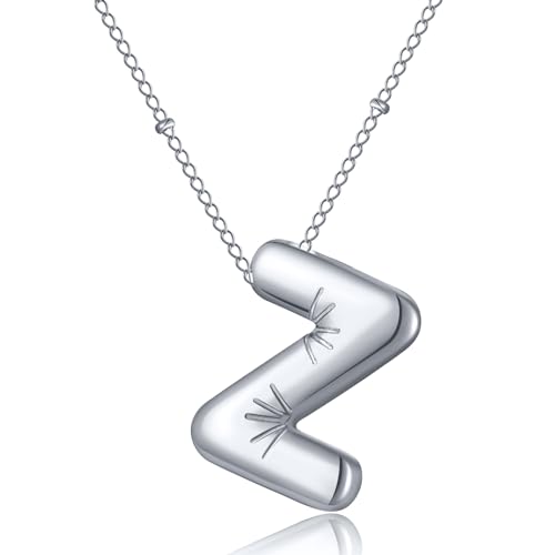AFSTALR Damen bubble buchstaben kette Silber Z Ballon halskette mit initial Anhänger Blase Schmuck 45+5cm von AFSTALR
