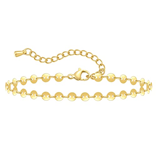 AFSTALR Fußkette Damen Fusskette Edelstahl Silber Fußkettchen Für Damen Edelstahl Verstellbare Fußschmuck Coin Fußkette Für Damen 丨Gold von AFSTALR