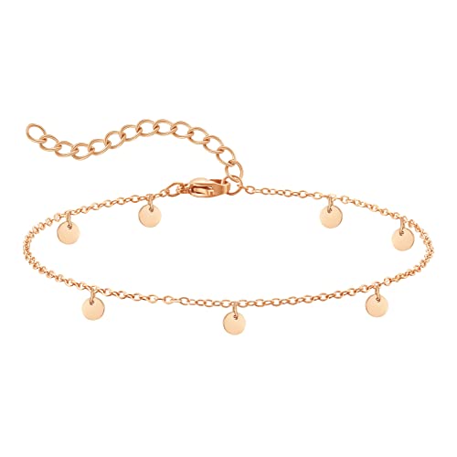 AFSTALR Fußkette Damen Fusskette Edelstahl Silber Fußkettchen Für Damen Edelstahl Verstellbare Fußschmuck Coin Fußkette Für Damen 丨Roségold von AFSTALR