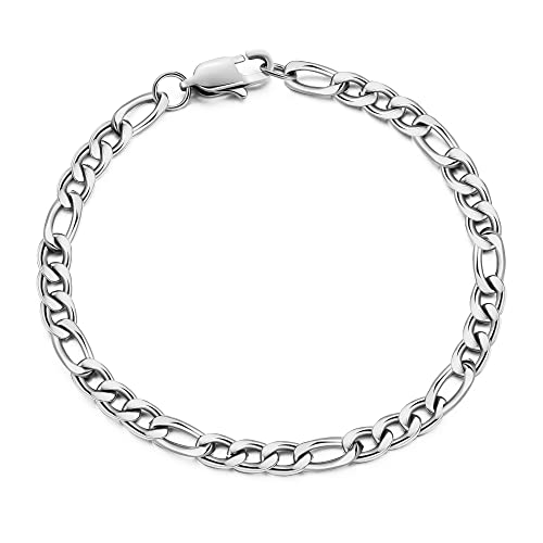 AFSTALR Figaro Armband Herren Edelstahl Silber Kette 6mm breit Figarokette Armkette Länge 21cm, Schmuck Geschenk für Manner von AFSTALR