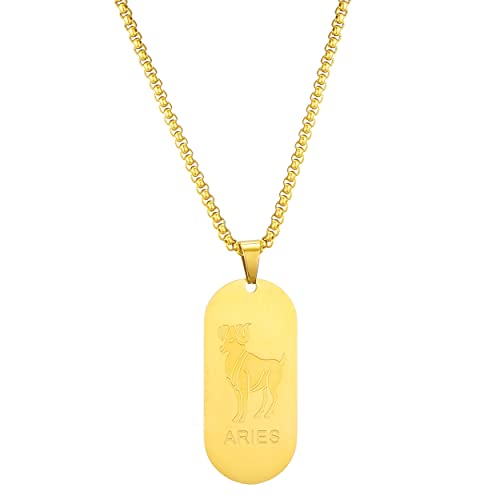 AFSTALR Gold Kette 12 Sternbilder Widder Halskette Herren Tierkreis Kette Dog Tag Anhänger Konstellation Kette von AFSTALR