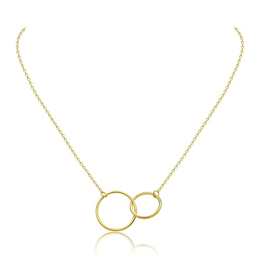 AFSTALR Gold Kette mit 2 Ringen Neinander Verschlungene für Damen Ringe Kette Zwei Kreise Halskette für Frauen von AFSTALR