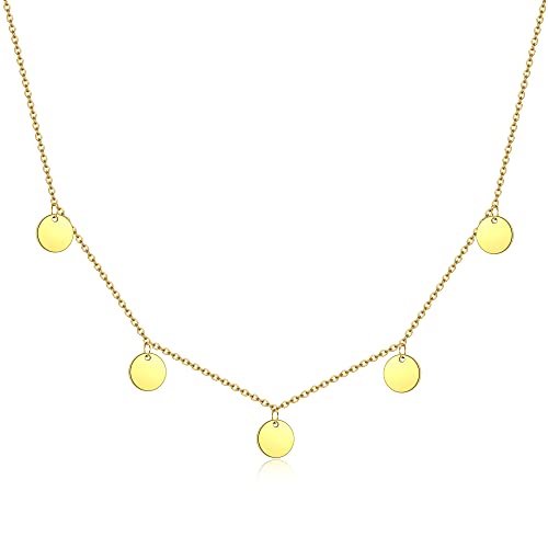 AFSTALR Gold Plättchen Kette Damen Kette 5 Coin Halskette Frauen Kette mit Runde Plättchen Länge 40cm von AFSTALR