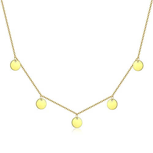 AFSTALR Kette Gold Damen Halskette mit 5 Runden Plättchen 8mm Edelstahl Chain Choker Schmuck Geschenke für Frauen Wasserfest Länge 40+5cm von AFSTALR