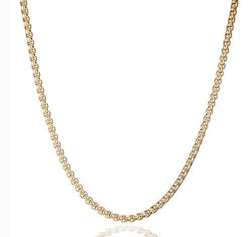 AFSTALR Herren Damen Edelstahl Gold kette Halskette Venetian link kette link collier 2.5mm-50cm box Kette für Männer Schmuck Link Chain Gold von AFSTALR